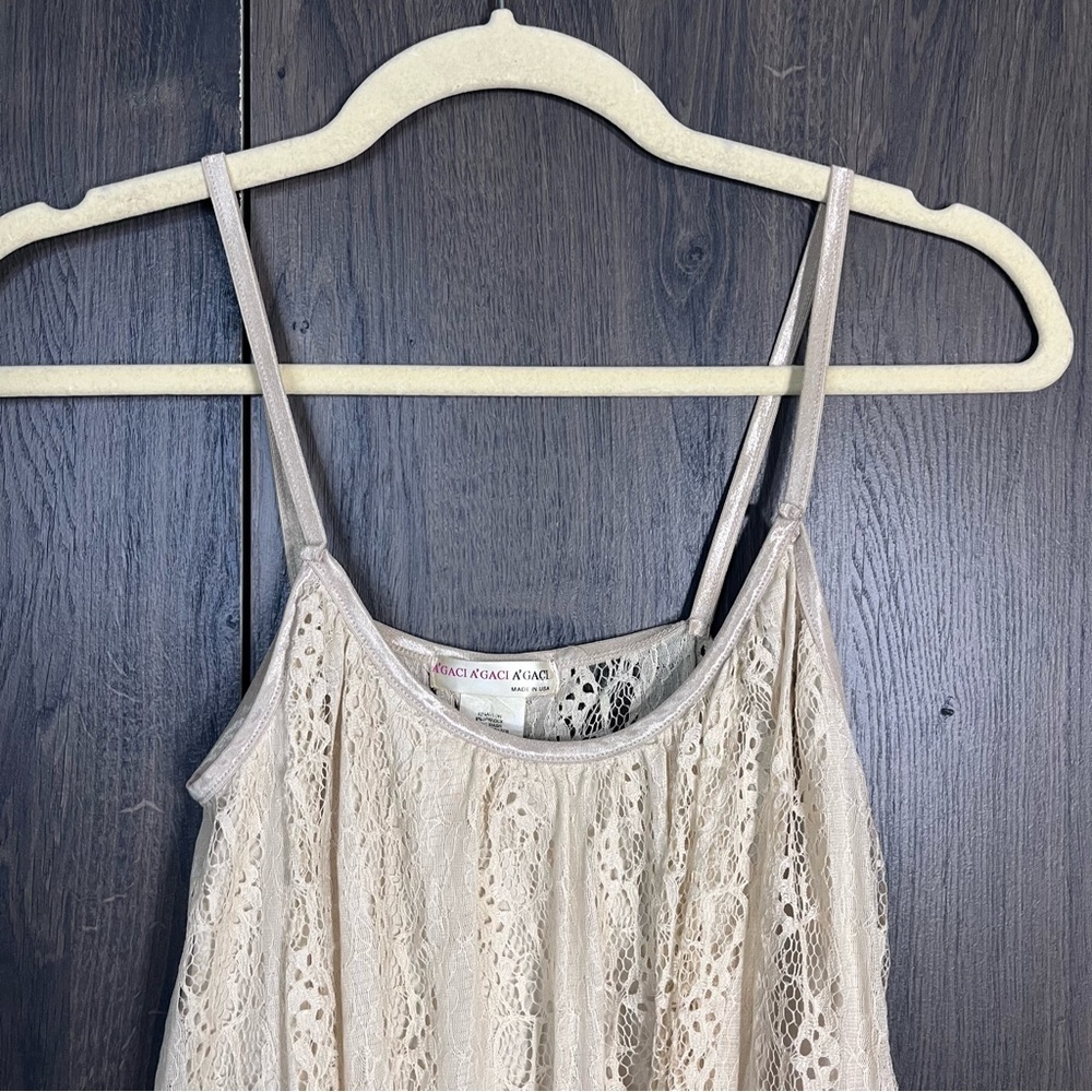 «🌼3/$30🌼Agaci Spaghetti Strap Ruffle Lace Top Size Medium - Picture 4 of 13